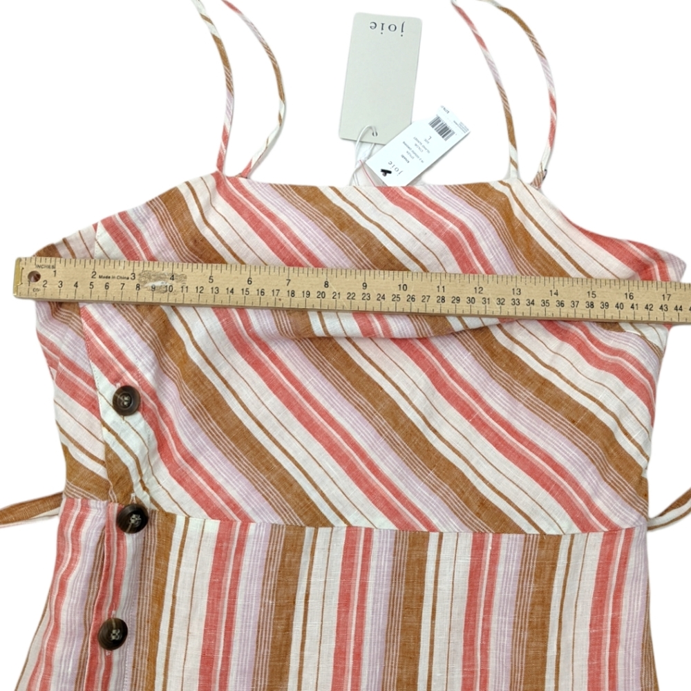 Joie Khari Linen Striped Midi Dress L Coral White Sleeveless Button Stripe - Picture 6 of 10